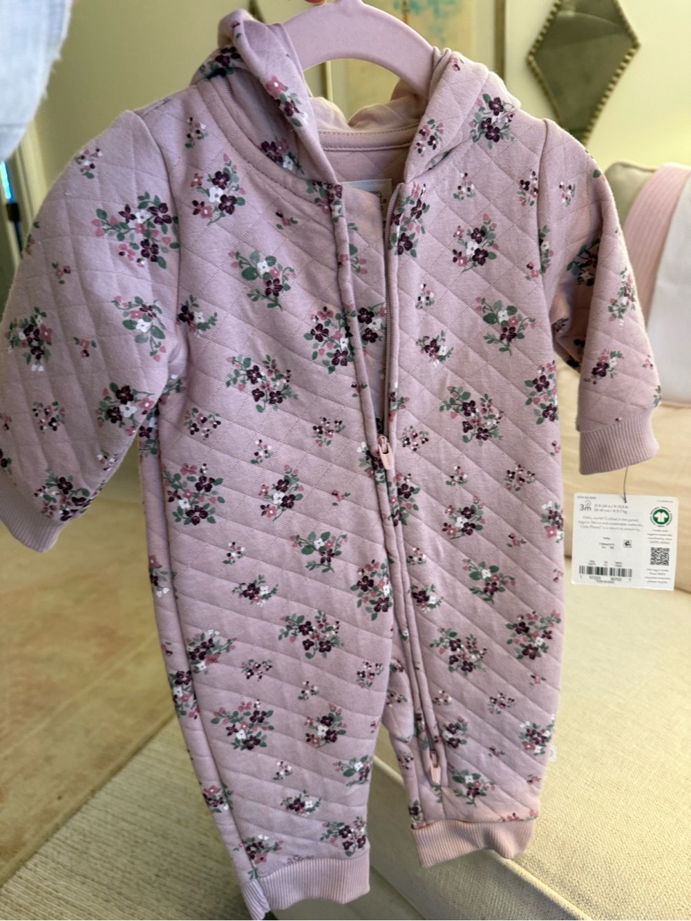 Carter's Quilted Floral Hooded Baby Jacket - Light Mauve